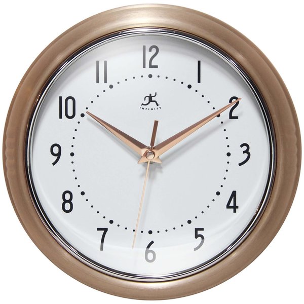Infinity Instruments Retro Round Copper - 9.5" Retro Metal Wall Clock 10940CR